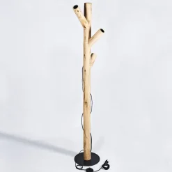 Lampadaire Pozos Bois Clair, Noir, 3 Lumieres