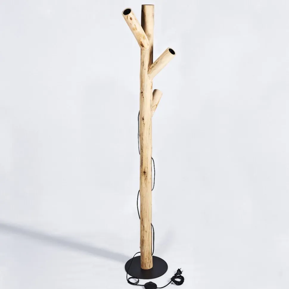 Lampadaire Pozos Bois Clair, Noir, 3 Lumieres