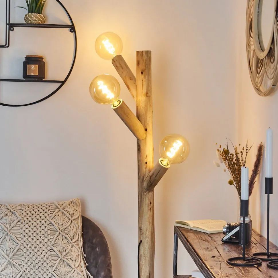 Lampadaire Pozos Bois Clair, Noir, 3 Lumieres