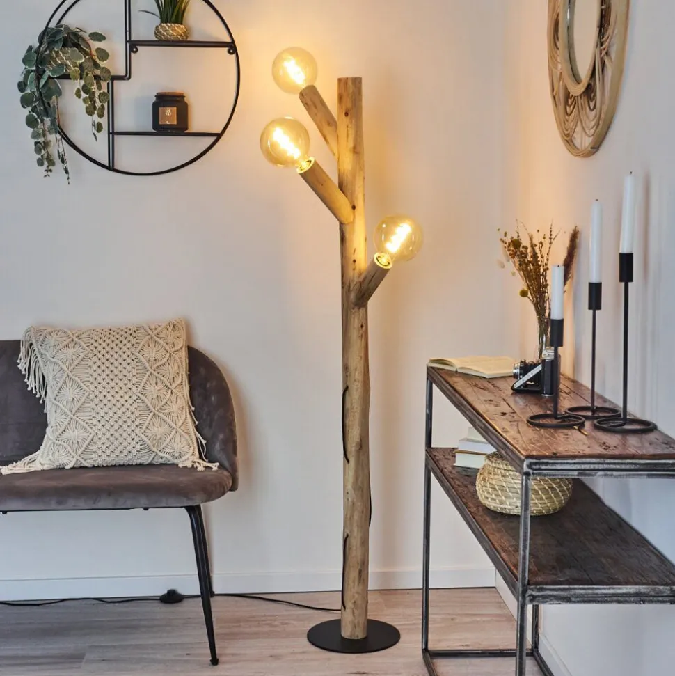 Lampadaire Pozos Bois Clair, Noir, 3 Lumieres