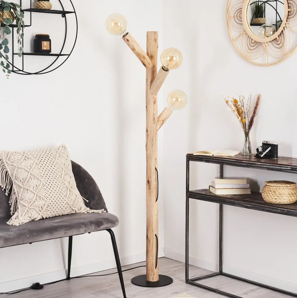 Lampadaire Pozos Bois Clair, Noir, 3 Lumieres