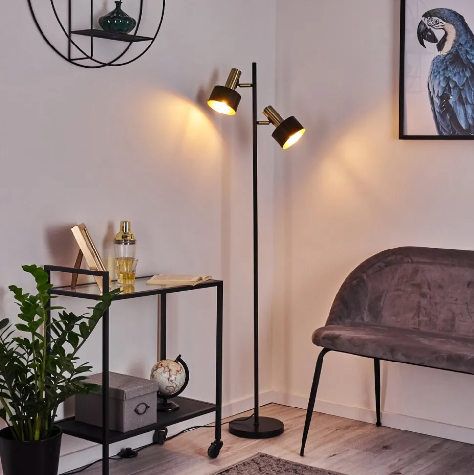Lampadaire Pretoria Vieux Laiton, Noir, 2 Lumieres