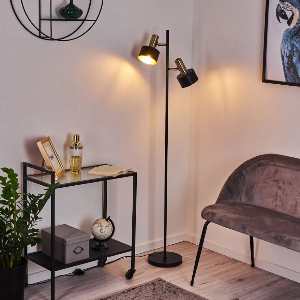 Lampadaire Pretoria Vieux Laiton, Noir, 2 Lumieres
