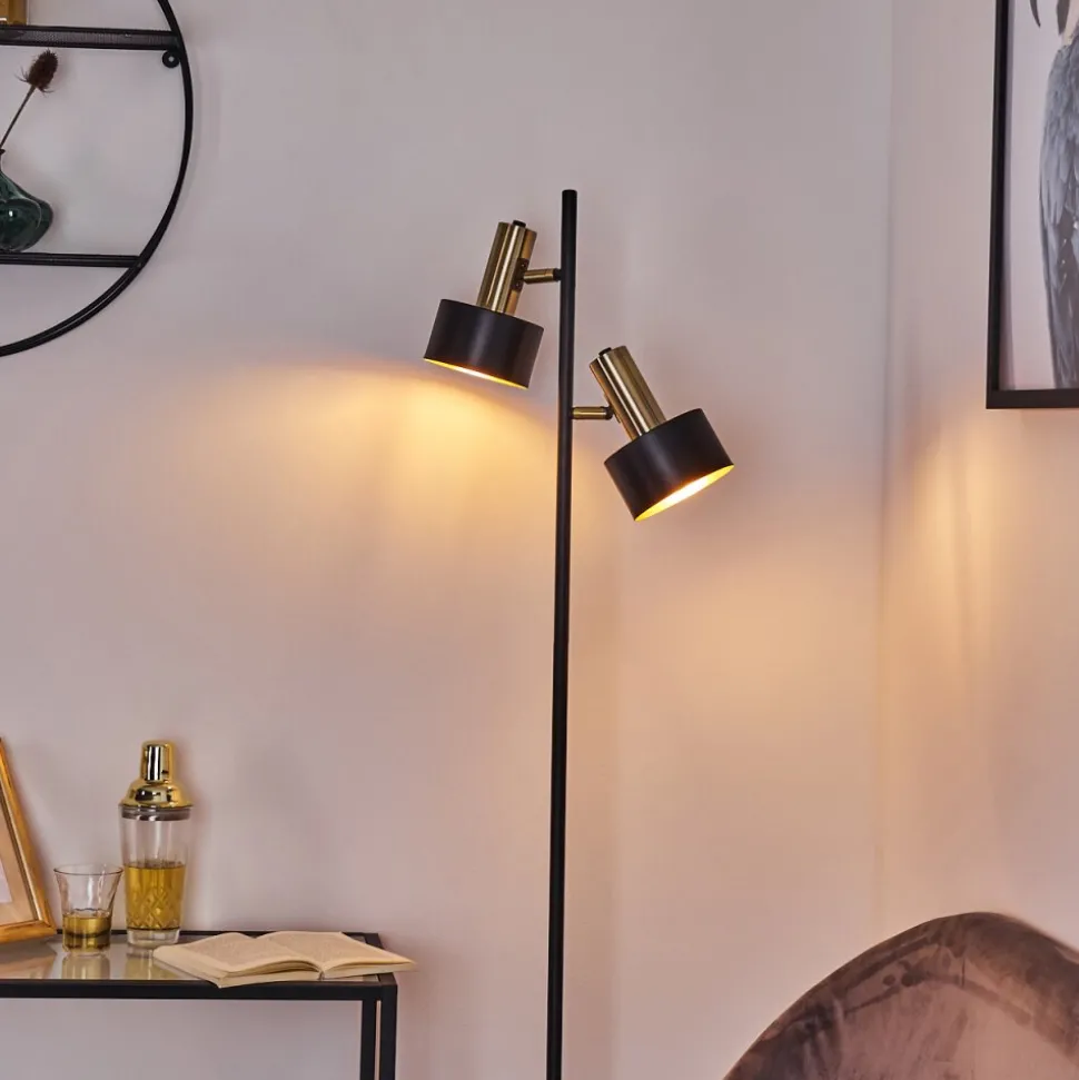 Lampadaire Pretoria Vieux Laiton, Noir, 2 Lumieres