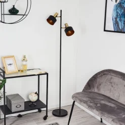 Lampadaire Pretoria Vieux Laiton, Noir, 2 Lumieres