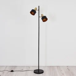 Lampadaire Pretoria Vieux Laiton, Noir, 2 Lumieres
