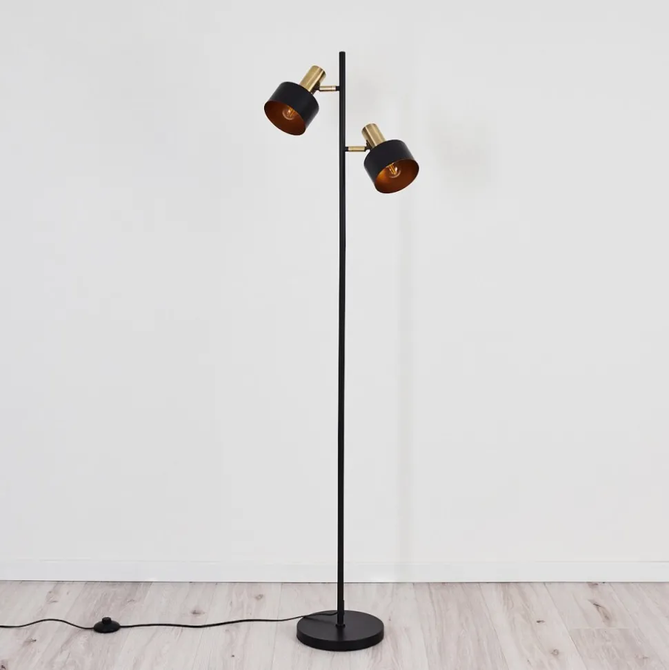 Lampadaire Pretoria Vieux Laiton, Noir, 2 Lumieres
