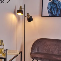 Lampadaire Pretoria Vieux Laiton, Noir, 2 Lumieres