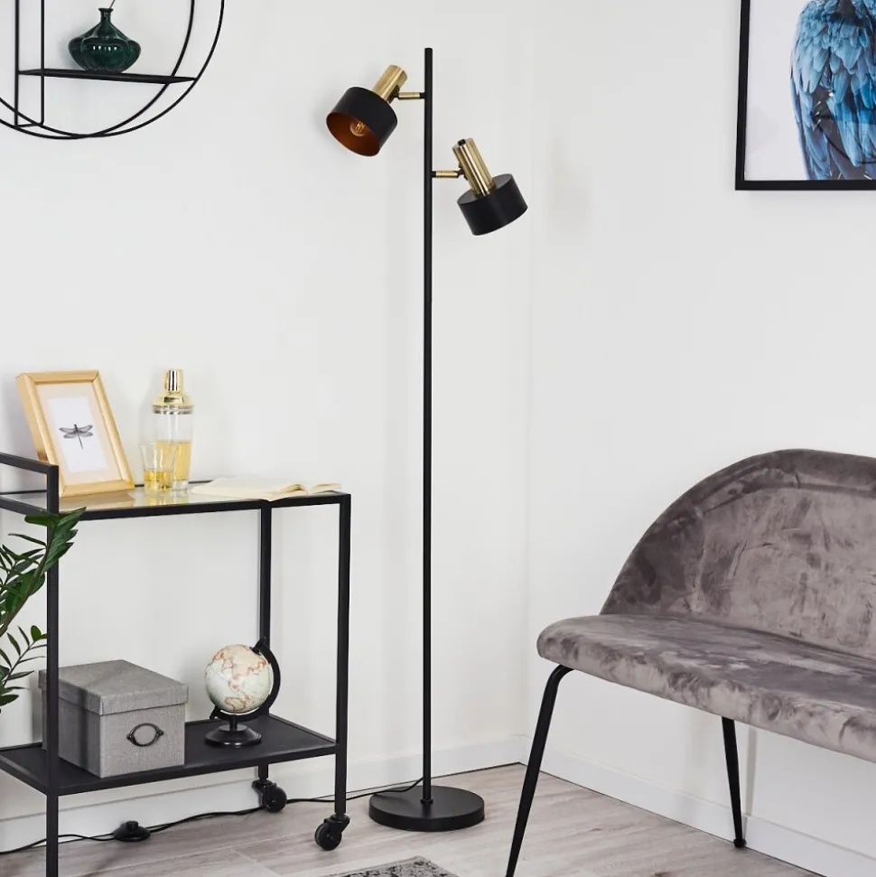 Lampadaire Pretoria Vieux Laiton, Noir, 2 Lumieres