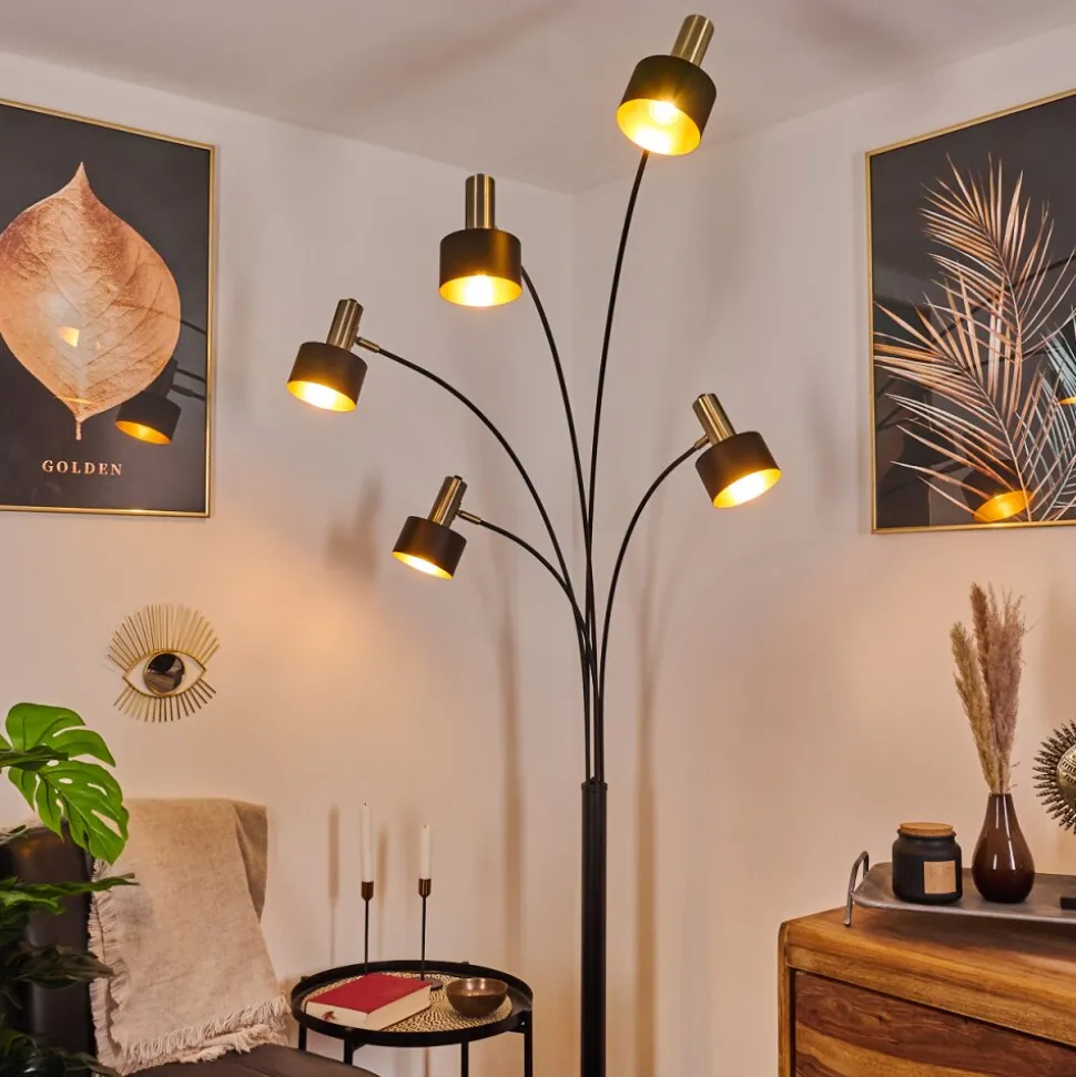 Lampadaire Pretoria Vieux Laiton, Noir, 5 Lumieres