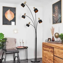 Lampadaire Pretoria Vieux Laiton, Noir, 5 Lumieres