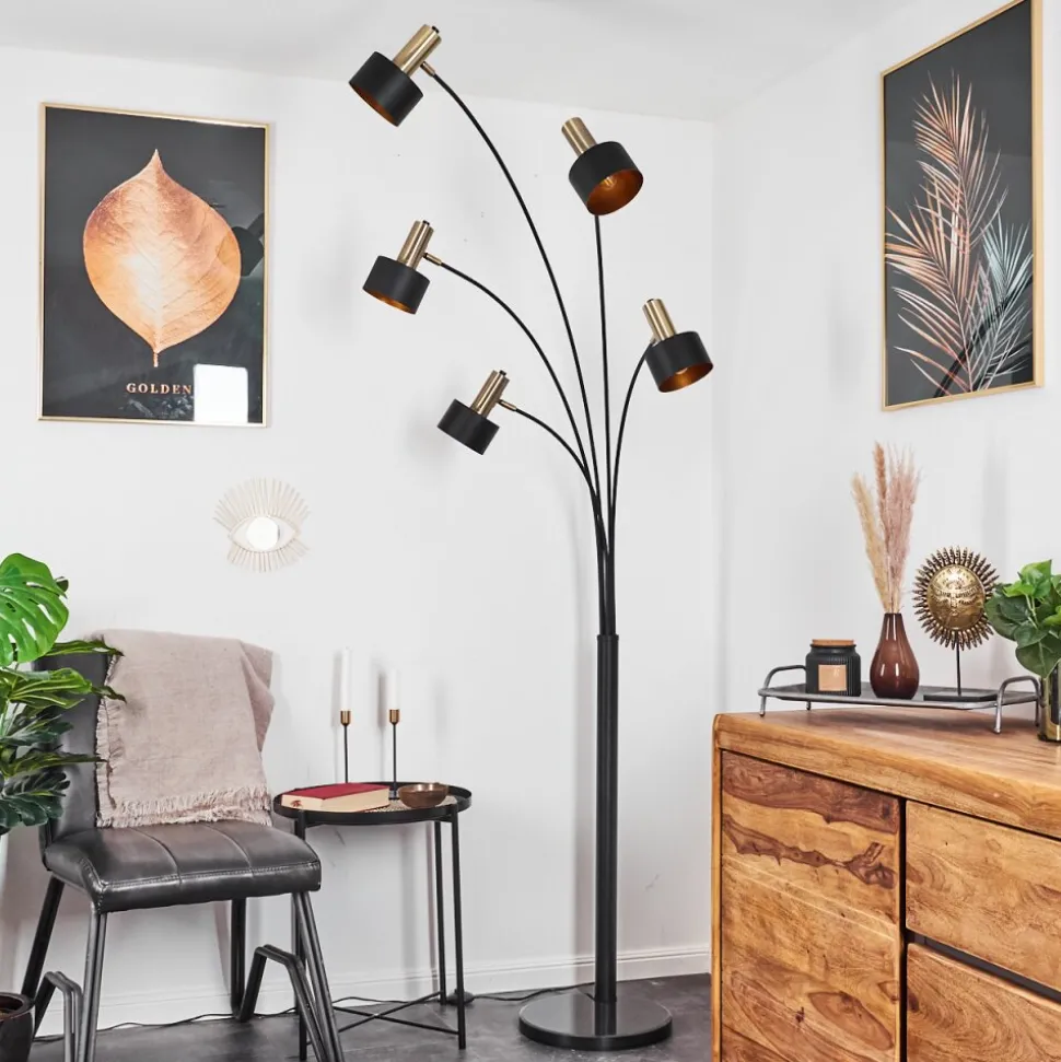 Lampadaire Pretoria Vieux Laiton, Noir, 5 Lumieres