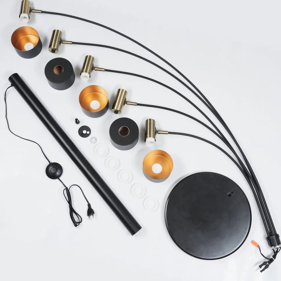 Lampadaire Pretoria Vieux Laiton, Noir, 5 Lumieres