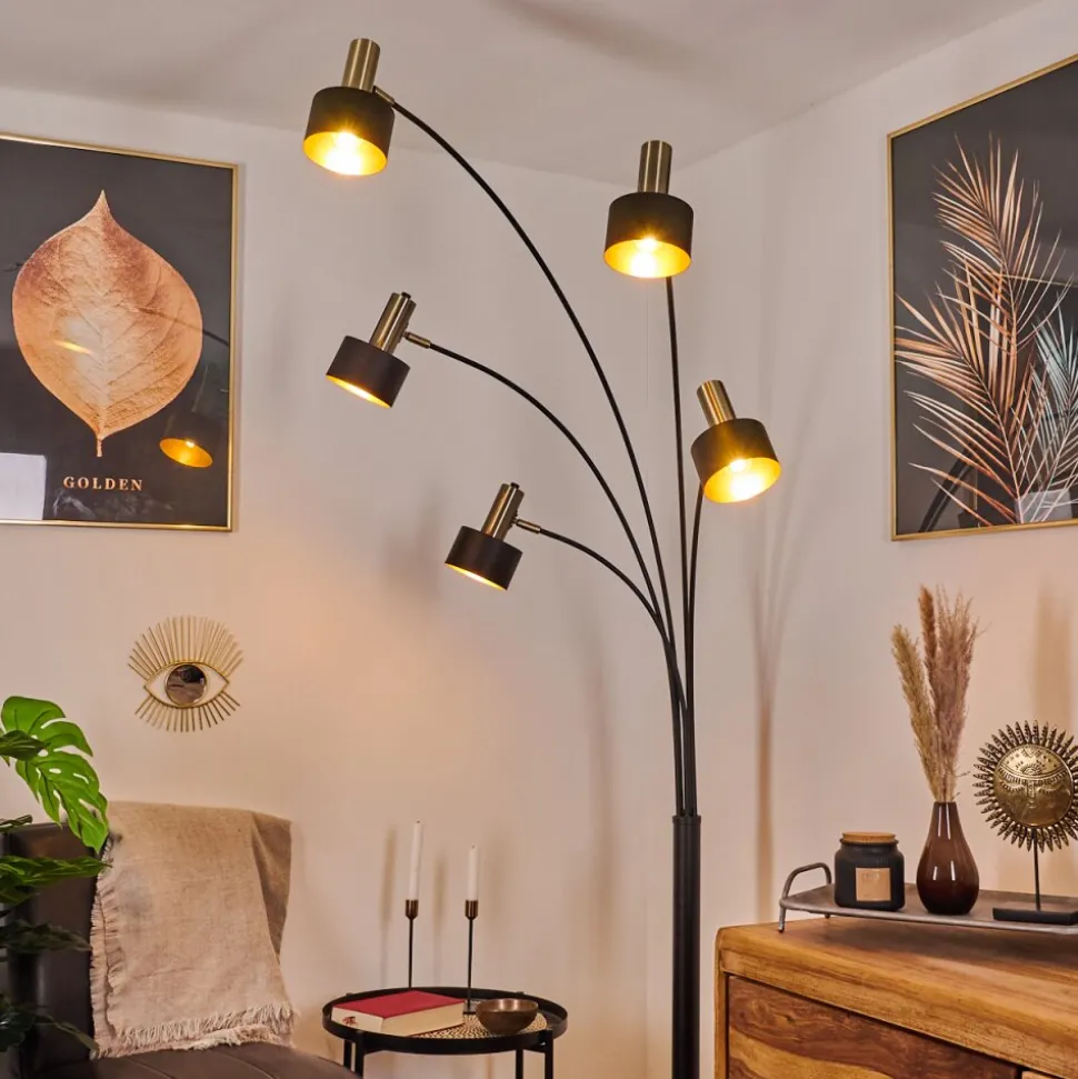 Lampadaire Pretoria Vieux Laiton, Noir, 5 Lumieres