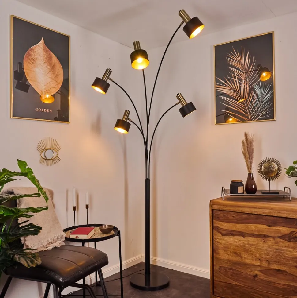 Lampadaire Pretoria Vieux Laiton, Noir, 5 Lumieres