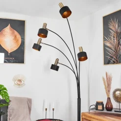 Lampadaire Pretoria Vieux Laiton, Noir, 5 Lumieres
