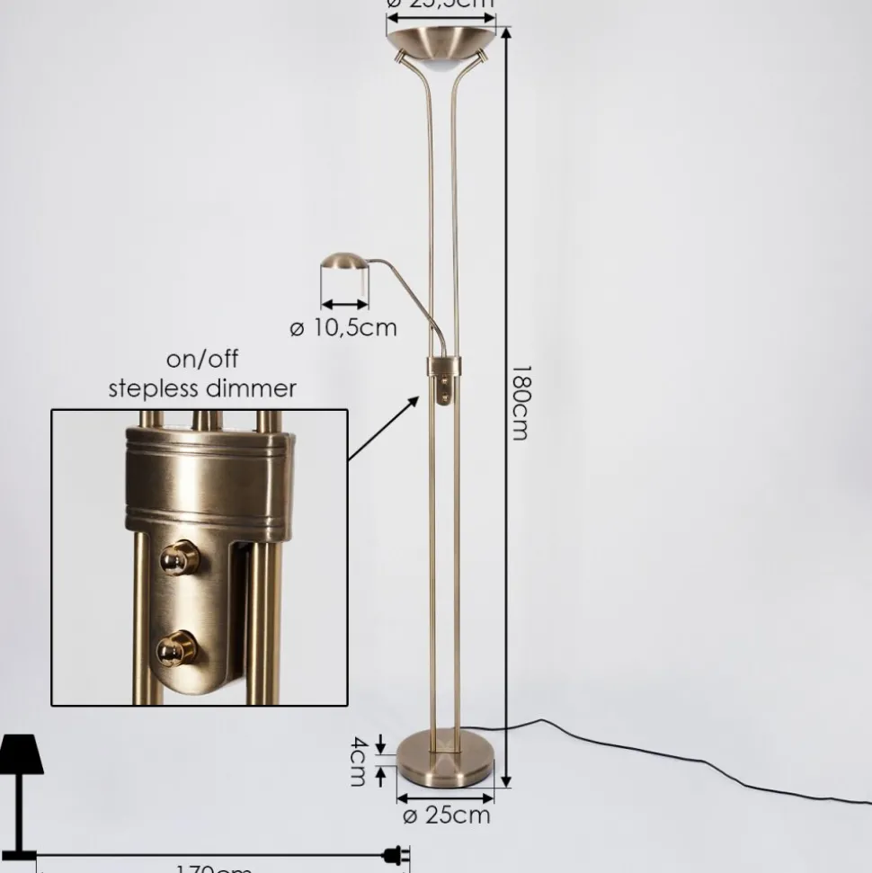 Lampadaire Rom Led Vieux Laiton, 2 Lumieres