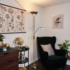 Lampadaire Rom Led Vieux Laiton, 2 Lumieres