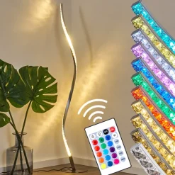 Lampadaire Saginaw Led Nickel Mat, 1 Lumiere, Telecommandes, Changeur De Couleurs