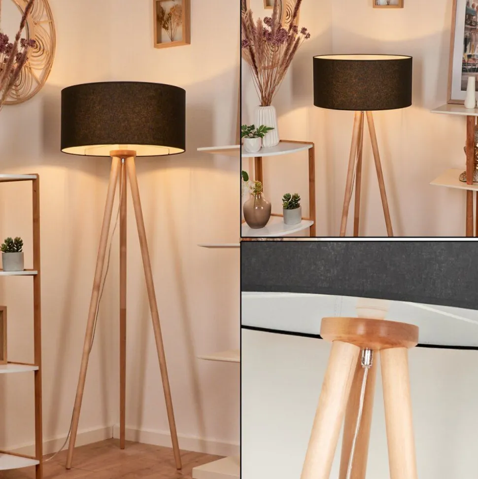Lampadaire Saladillo Bois Clair, Blanc, 1 Lumiere