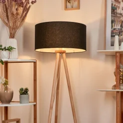 Lampadaire Saladillo Bois Clair, Blanc, 1 Lumiere