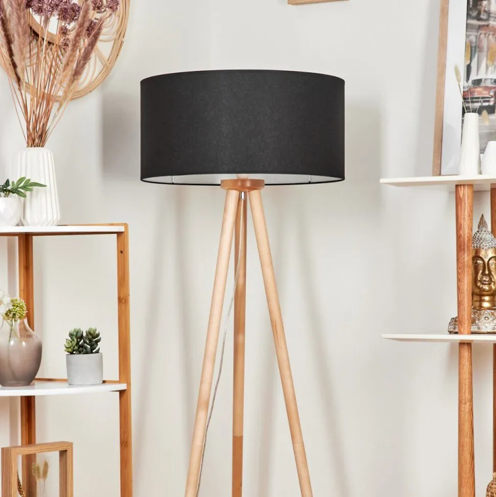 Lampadaire Saladillo Bois Clair, Blanc, 1 Lumiere