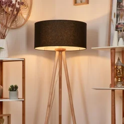 Lampadaire Saladillo Bois Clair, Blanc, 1 Lumiere