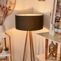 Lampadaire Saladillo Bois Fonce, Blanc, 1 Lumiere