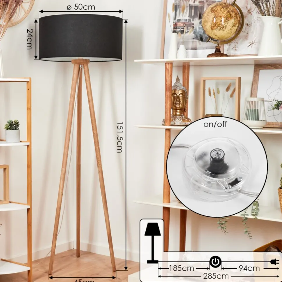 Lampadaire Saladillo Bois Fonce, Blanc, 1 Lumiere