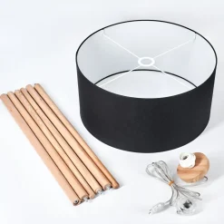 Lampadaire Saladillo Bois Fonce, Blanc, 1 Lumiere