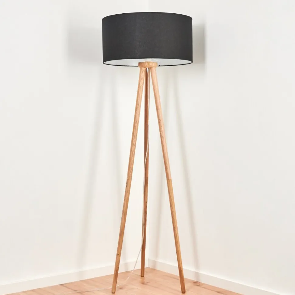Lampadaire Saladillo Bois Fonce, Blanc, 1 Lumiere