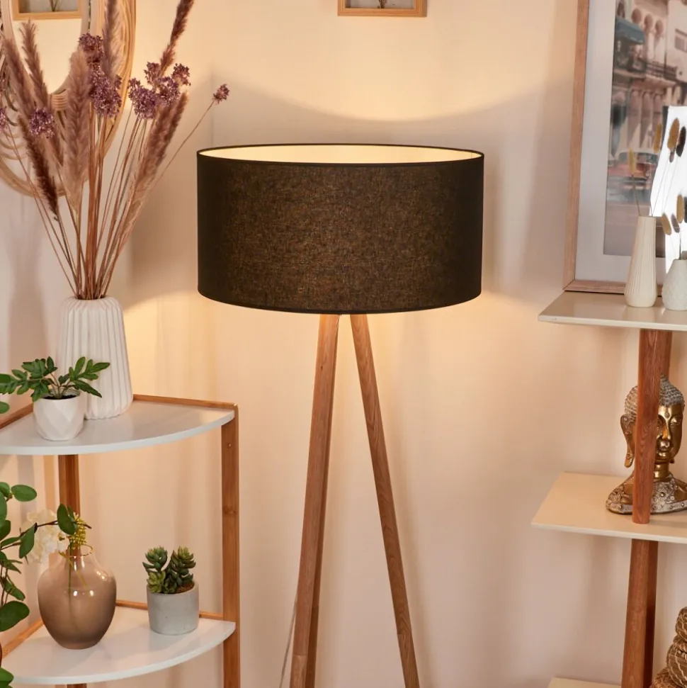 Lampadaire Saladillo Bois Fonce, Blanc, 1 Lumiere