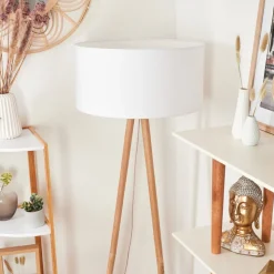 Lampadaire Saladillo Bois Fonce, Blanc, 1 Lumiere