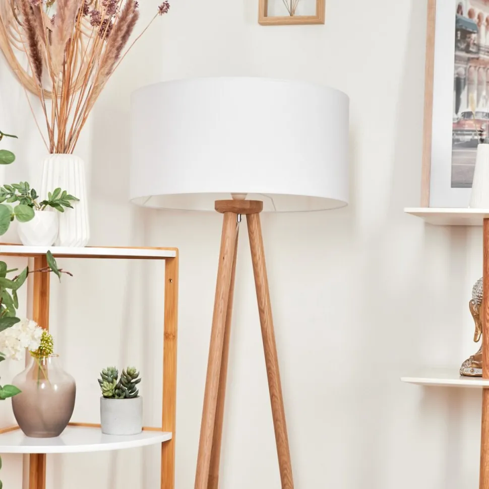 Lampadaire Saladillo Bois Fonce, Blanc, 1 Lumiere