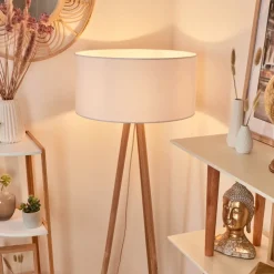 Lampadaire Saladillo Bois Fonce, Blanc, 1 Lumiere
