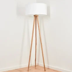 Lampadaire Saladillo Bois Fonce, Blanc, 1 Lumiere