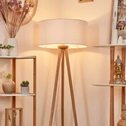 Lampadaire Saladillo Bois Fonce, Blanc, 1 Lumiere