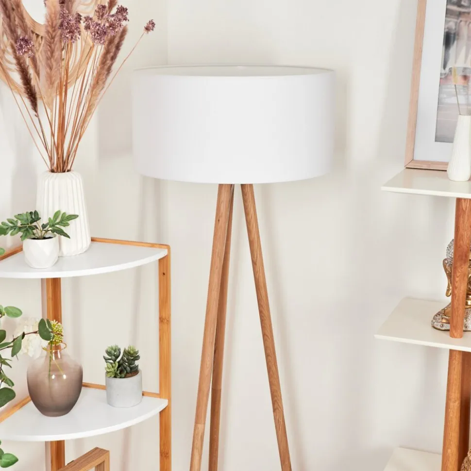 Lampadaire Saladillo Bois Fonce, Blanc, 1 Lumiere