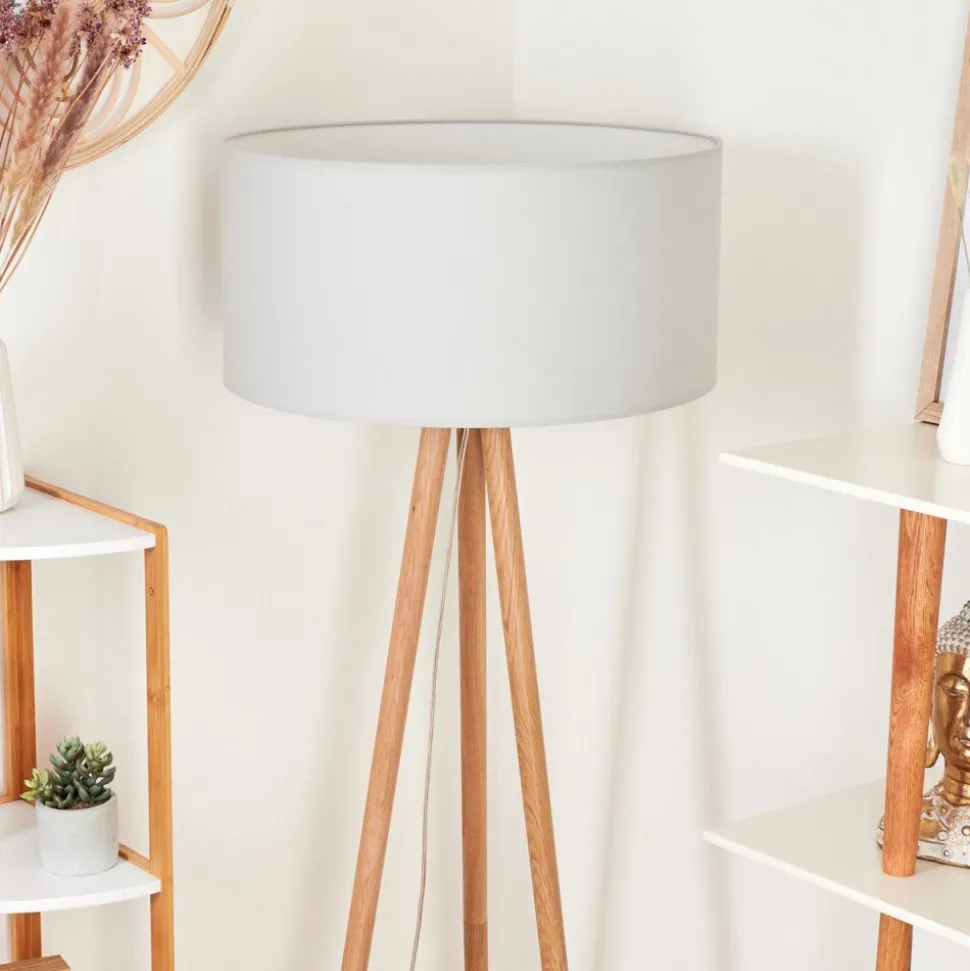 Lampadaire Saladillo Bois Fonce, Blanc, 1 Lumiere