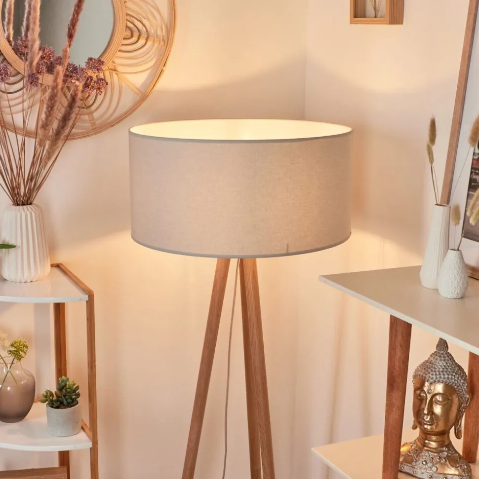 Lampadaire Saladillo Bois Fonce, Blanc, 1 Lumiere