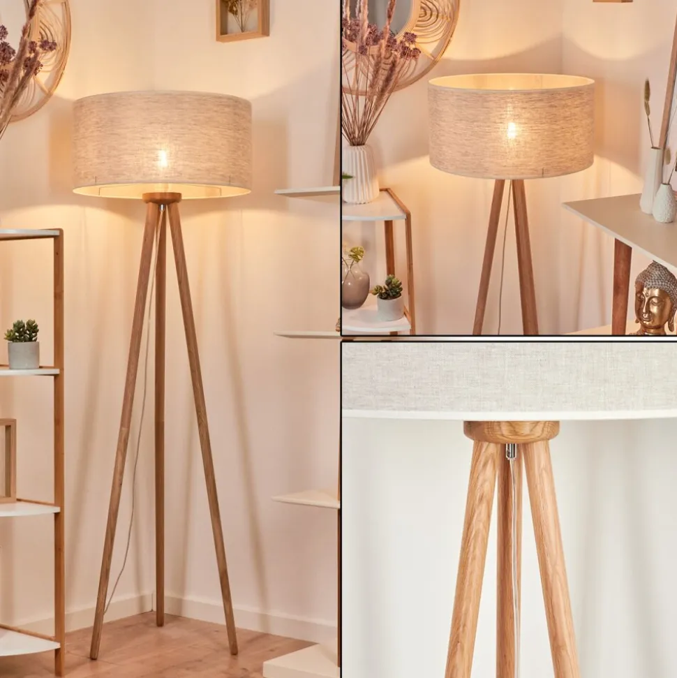 Lampadaire Saladillo Bois Fonce, Blanc, 1 Lumiere