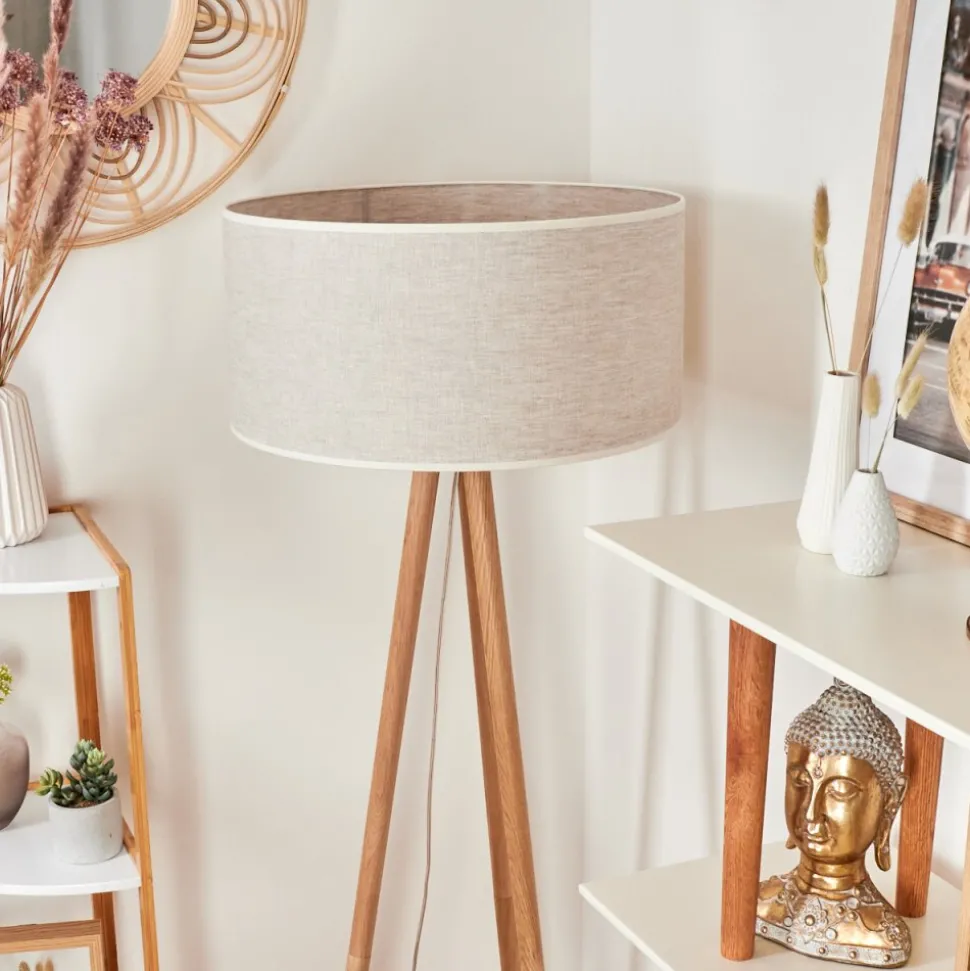 Lampadaire Saladillo Bois Fonce, Blanc, 1 Lumiere