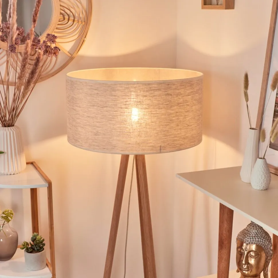 Lampadaire Saladillo Bois Fonce, Blanc, 1 Lumiere