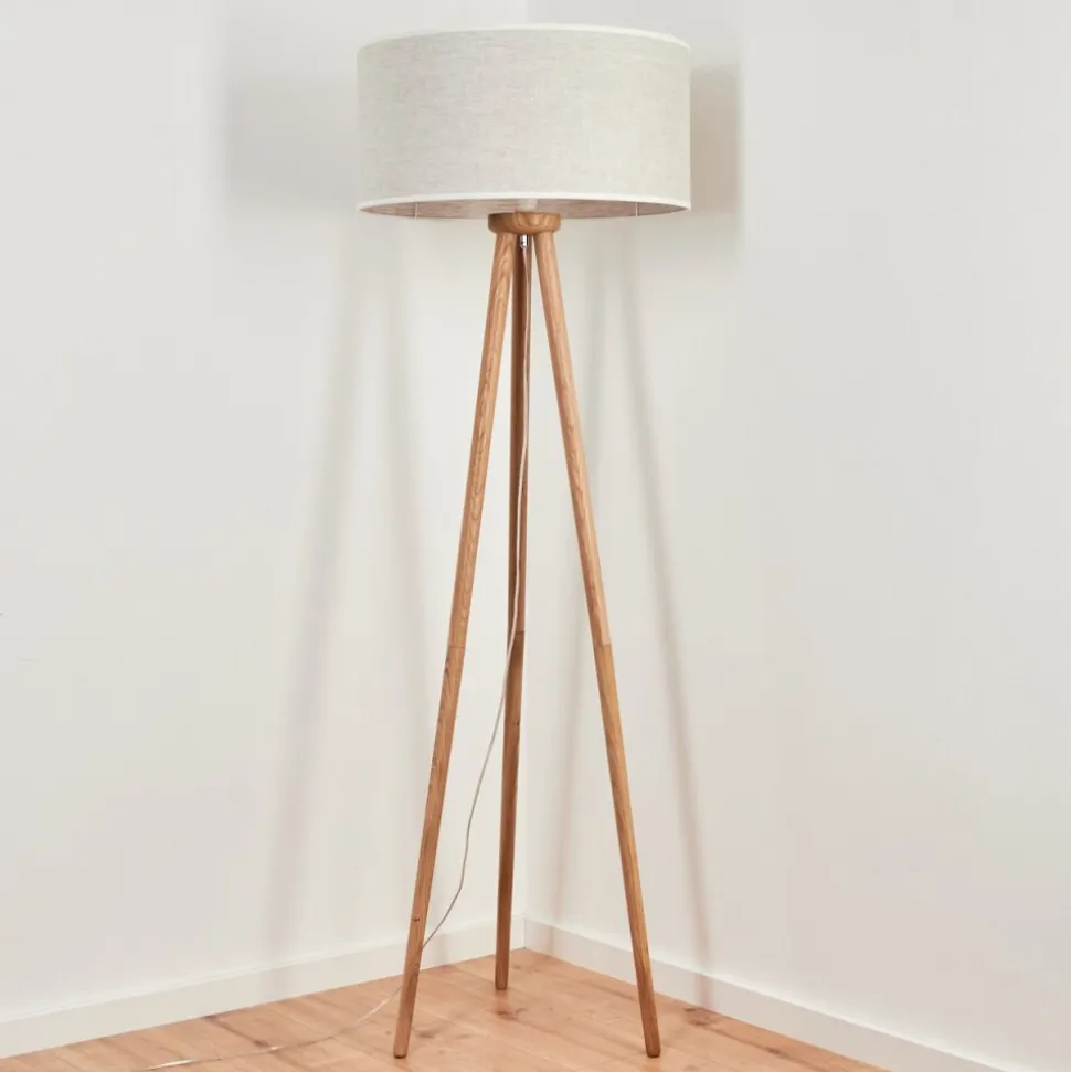 Lampadaire Saladillo Bois Fonce, Blanc, 1 Lumiere