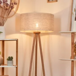 Lampadaire Saladillo Bois Fonce, Blanc, 1 Lumiere