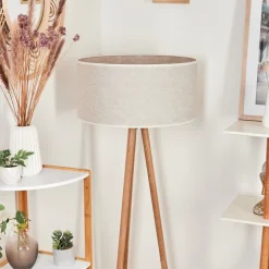 Lampadaire Saladillo Bois Fonce, Blanc, 1 Lumiere