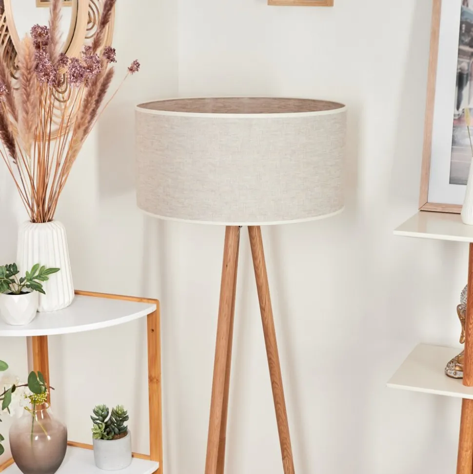 Lampadaire Saladillo Bois Fonce, Blanc, 1 Lumiere