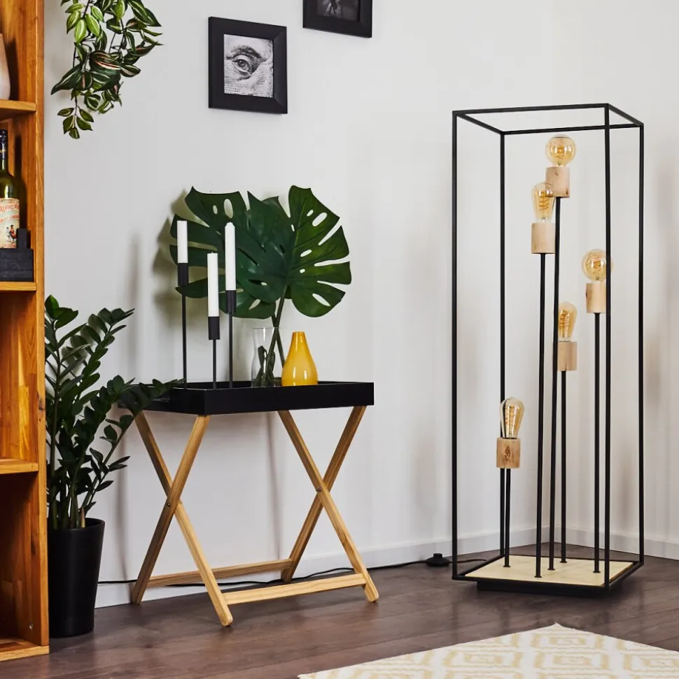 Lampadaire Salla Bois Fonce, Noir, 5 Lumieres