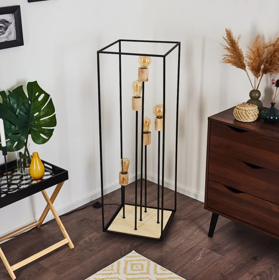 Lampadaire Salla Bois Fonce, Noir, 5 Lumieres