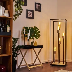 Lampadaire Salla Bois Fonce, Noir, 5 Lumieres